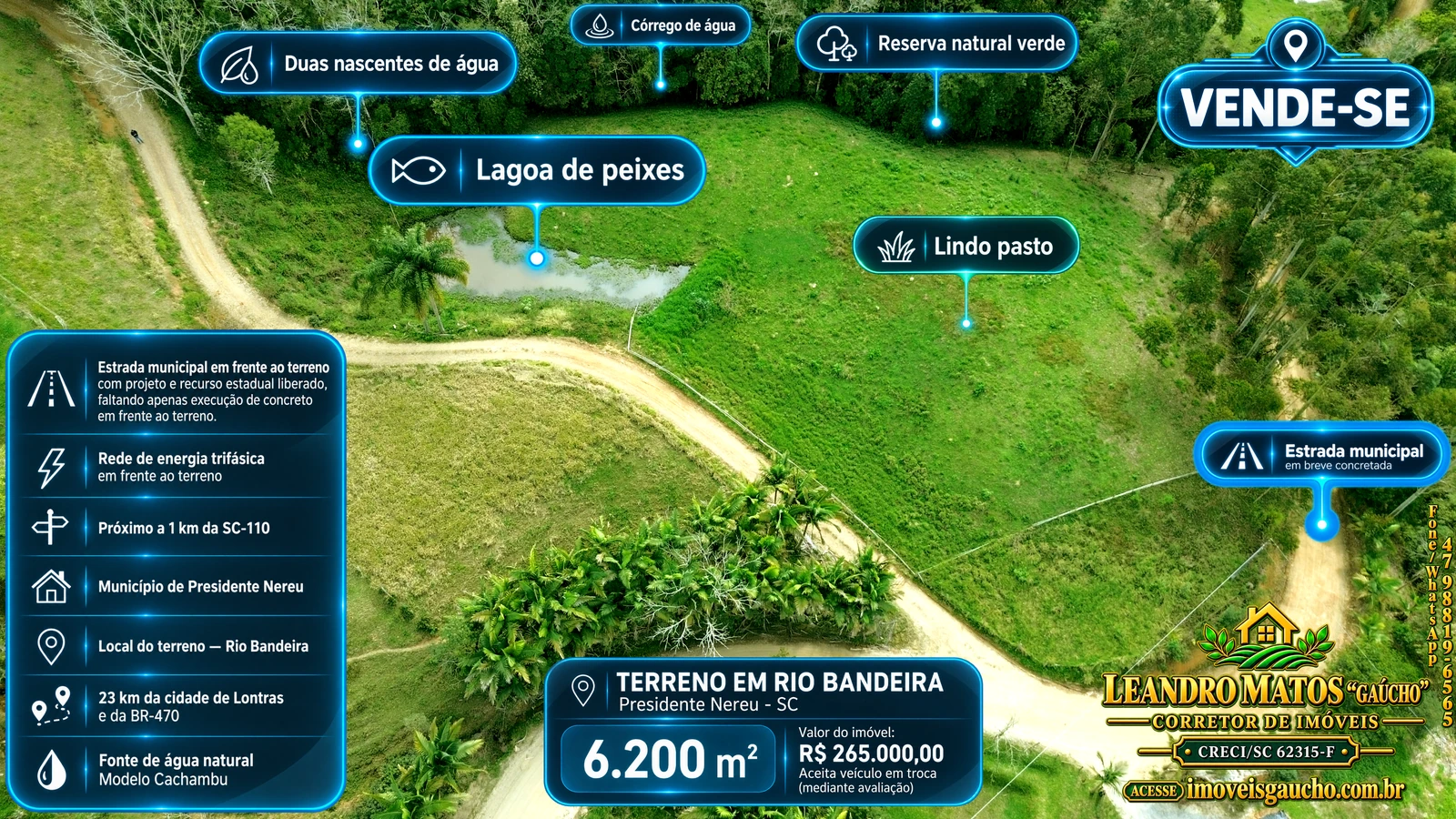 Imagem de apresentação do terreno de 6.200 m² em Rio Bandeira, Presidente Nereu/SC